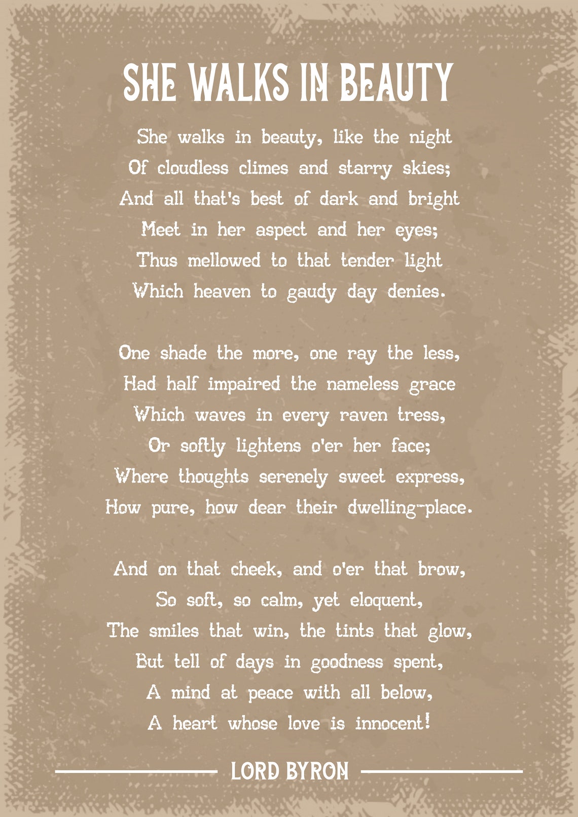 Lord Byron She Walks in Beauty Poem Art Print Etsy Lord Byron She Walks in Beauty Poem Art Print Etsy