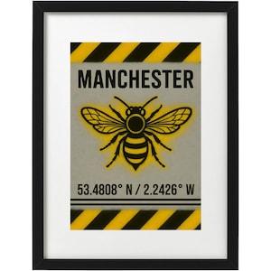 Manchester bee with coordinates / Mancunian art print