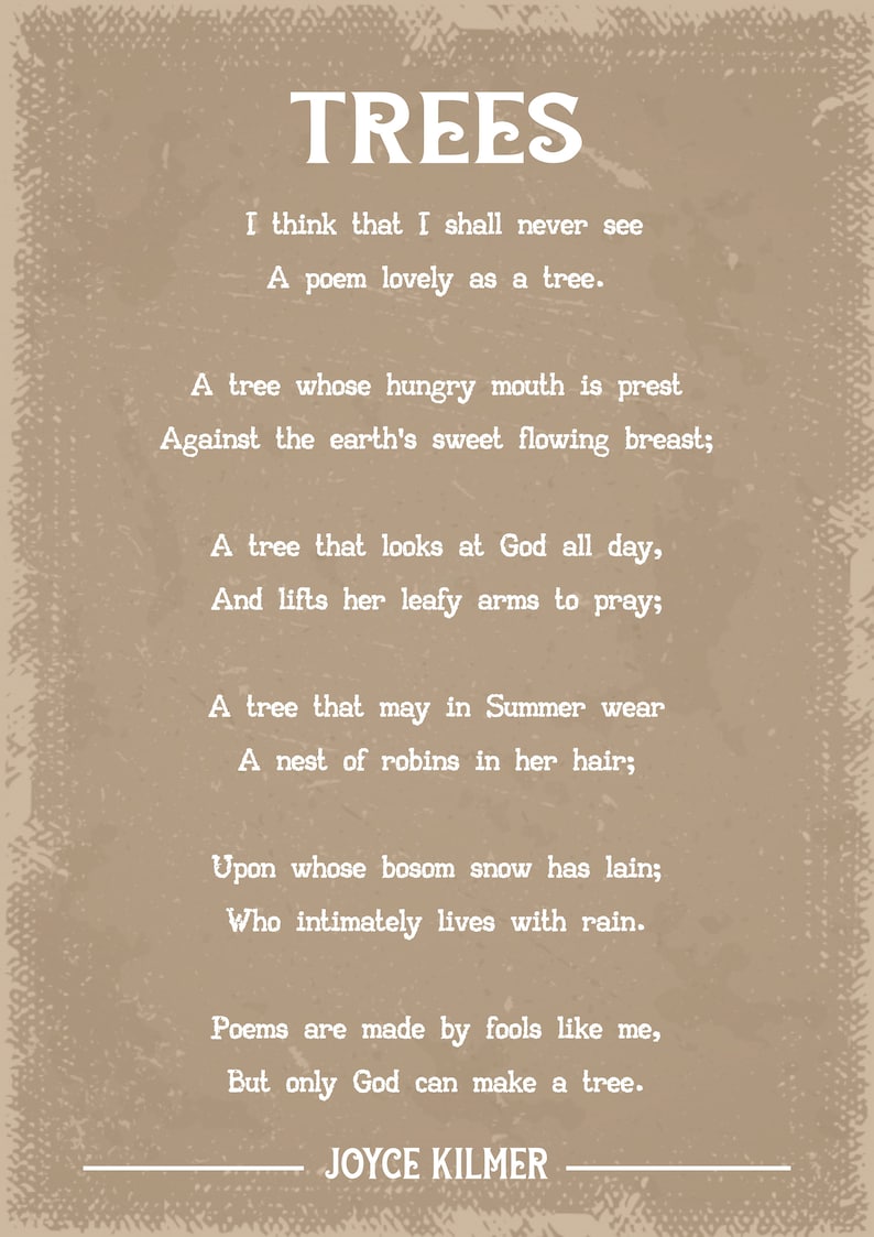Joyce Kilmer Trees Poem Art Print Etsy
