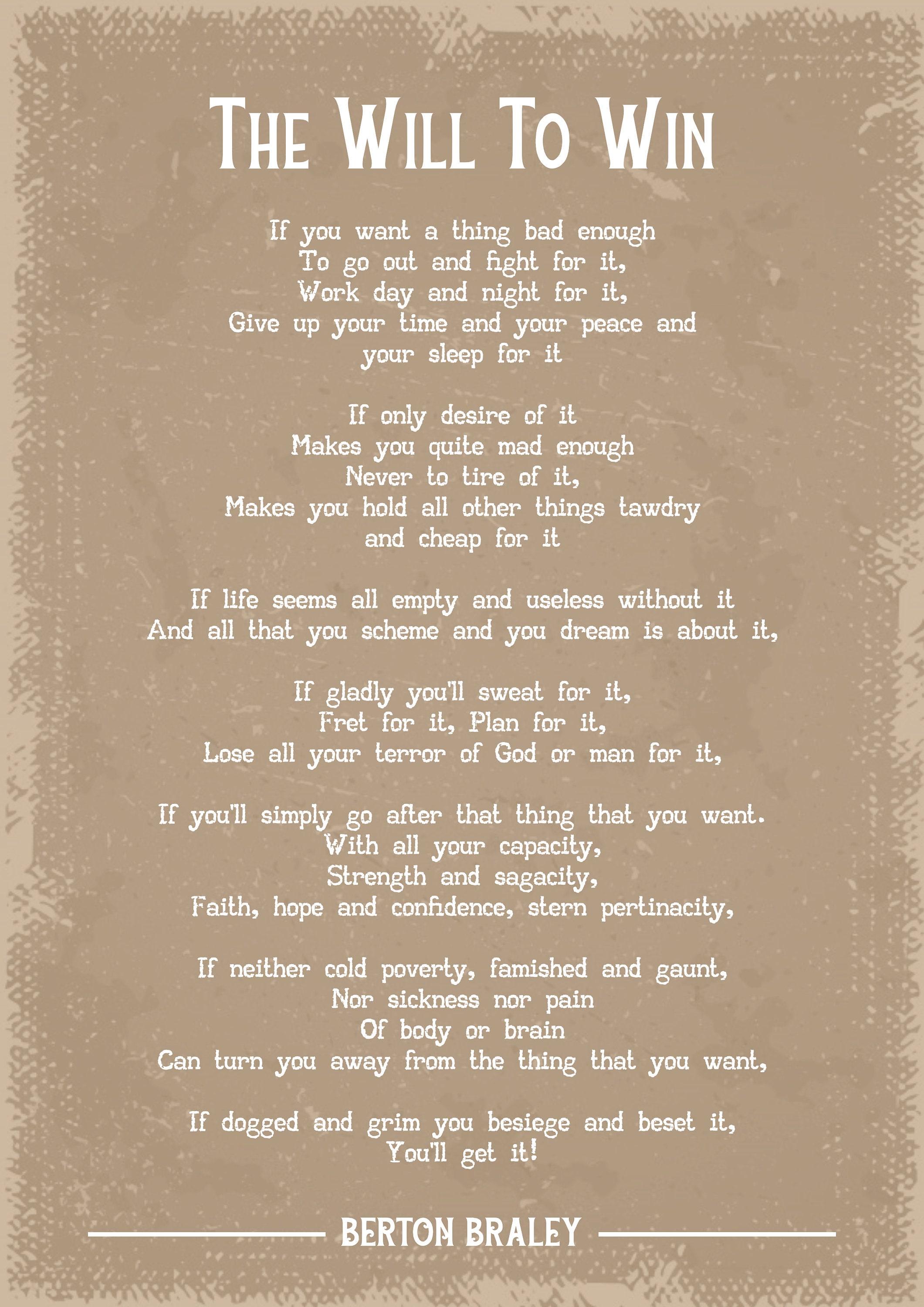 Berton braley the will to win poem art print etsy