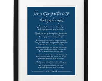 Dylan Thomas No entres suavemente en esa impresión de arte del poema de buenas noches