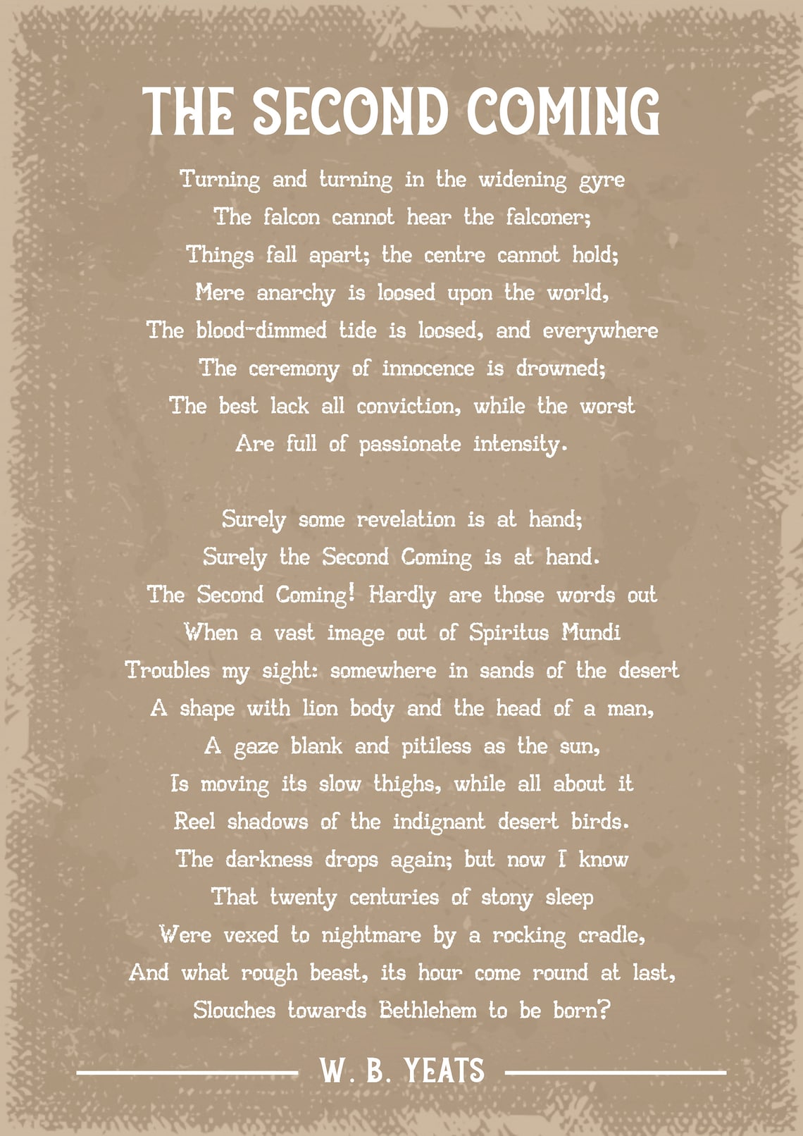 W.B. Yeats the Second Coming Poem Art Print - Etsy