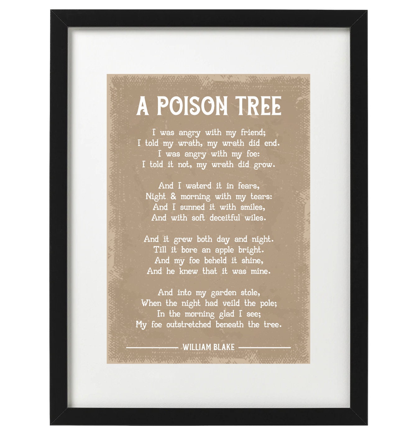 William Blake A Poison Tree Poem Art Print Etsy