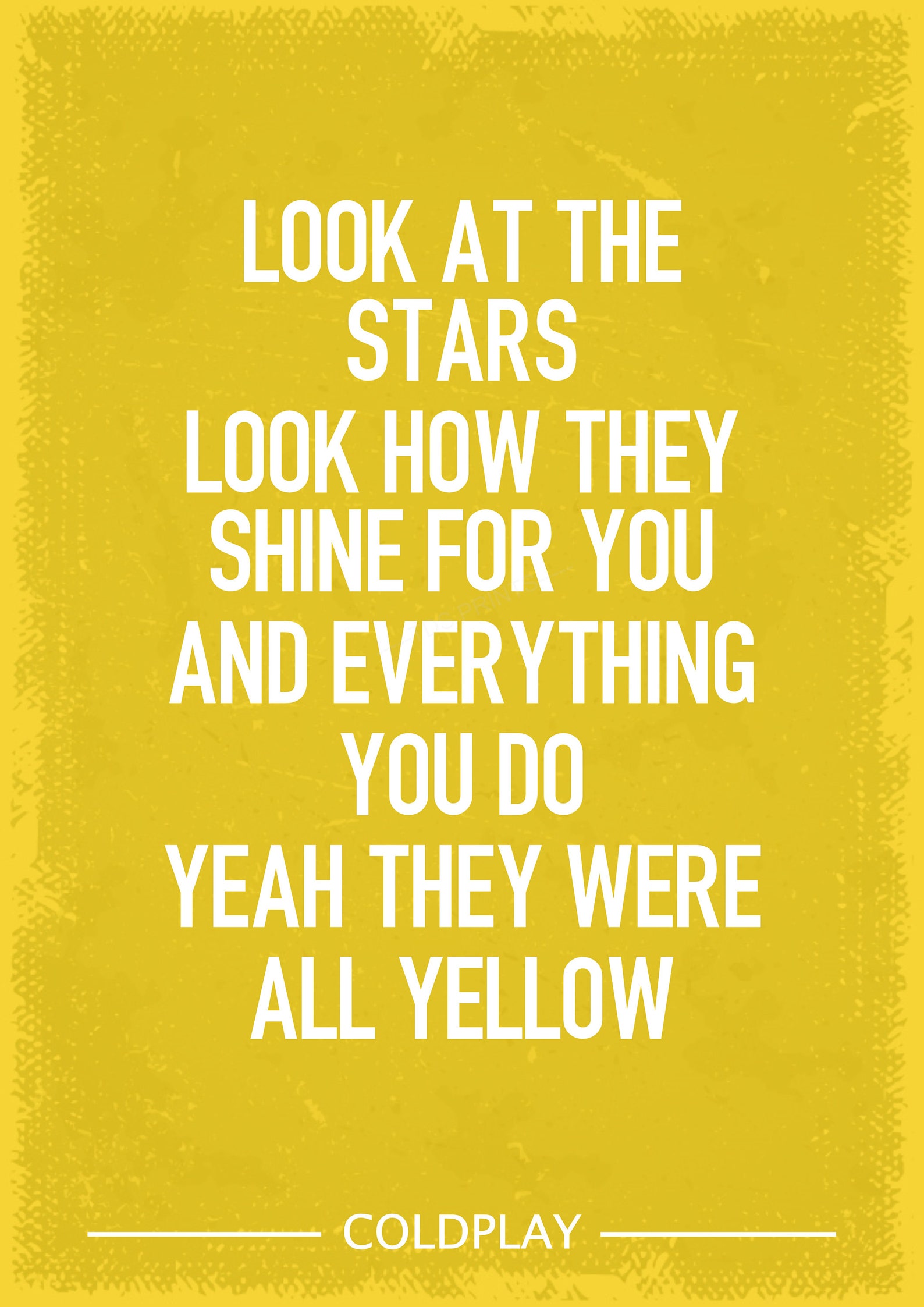 Coldplay Yellow lyrics art print Etsy