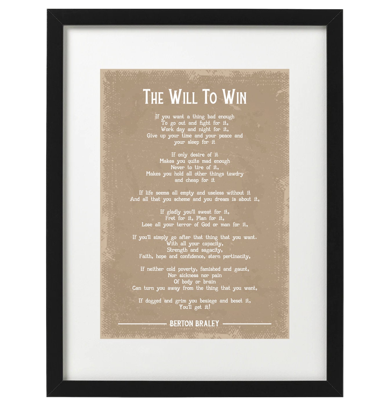 Berton braley the will to win poem art print etsy