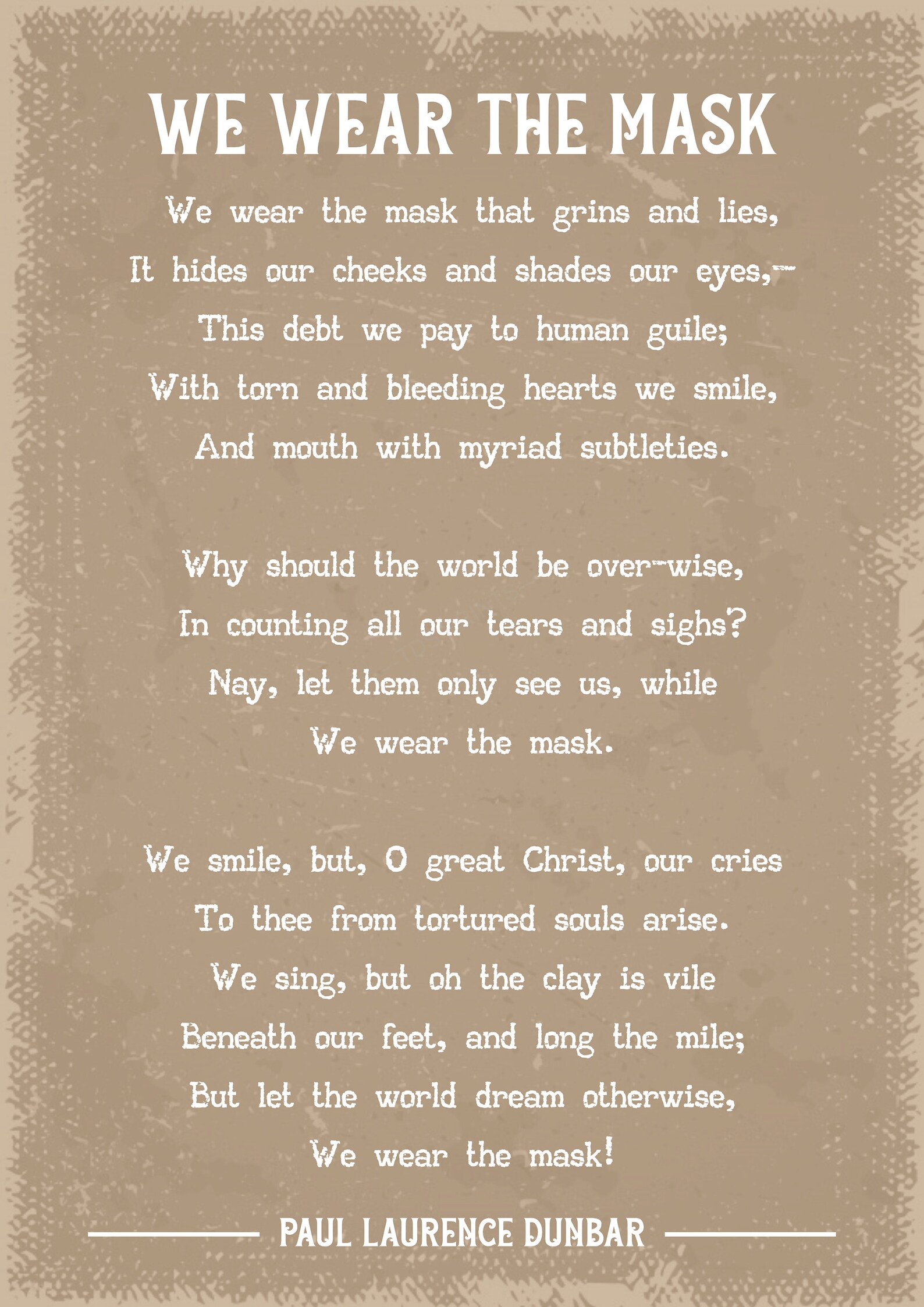 Paul Laurence Dunbar We Wear the Mask Poem Art Print Etsy UK