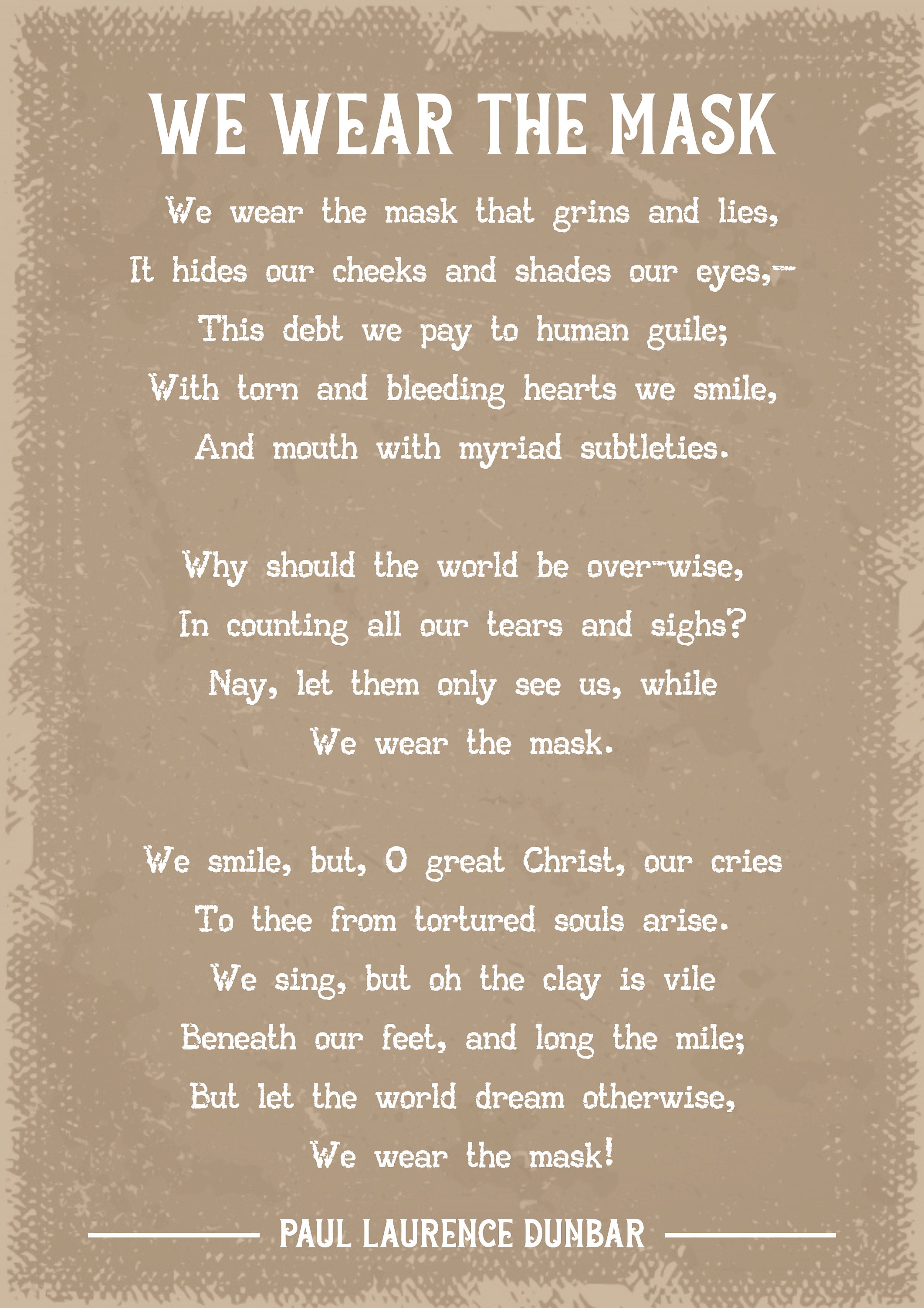 Paul Laurence Dunbar We Wear the Mask Poem Art Print Etsy UK