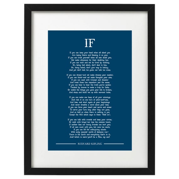 Rudyard Kipling – Poster Su Tela Con Poesia If, 30x40 Cm, Cornice In Legno Naturale, Decorazione Parete