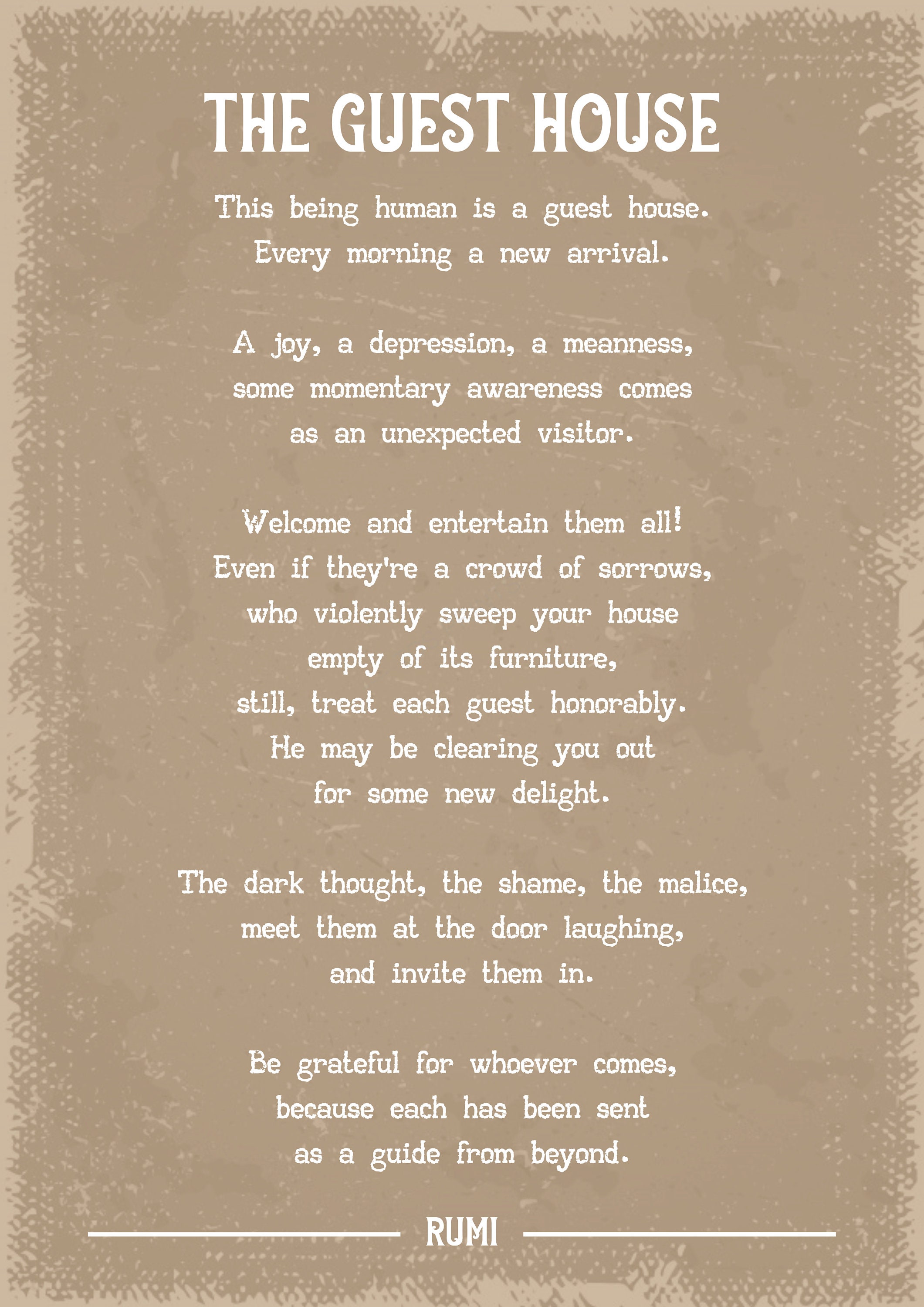Rumi the Guest House Poem Art Print Etsy UK