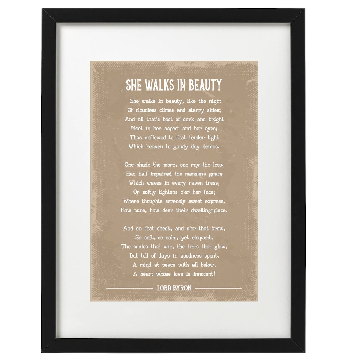 Lord Byron She Walks in Beauty Poem Art Print - Etsy