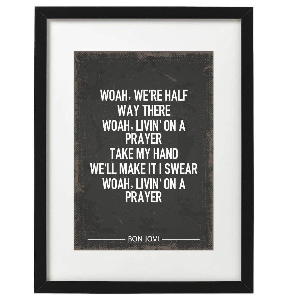 Bon Jovi Livin on a prayer lyrics art print | Etsy