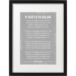 Robert Burns My hearts in the highlands poem art print