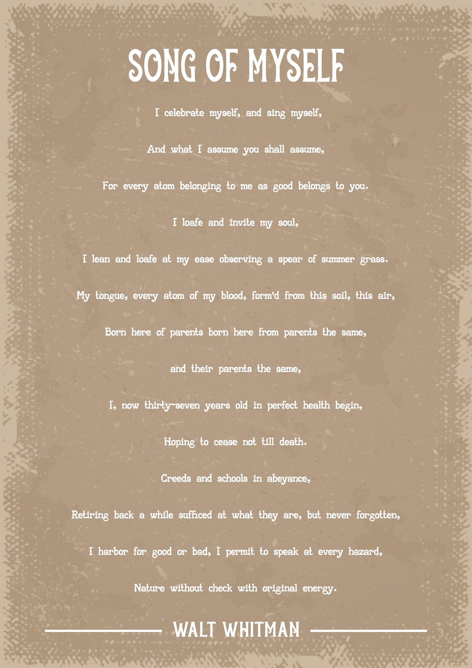 Walt whitman song of myself poem art print etsy uk
