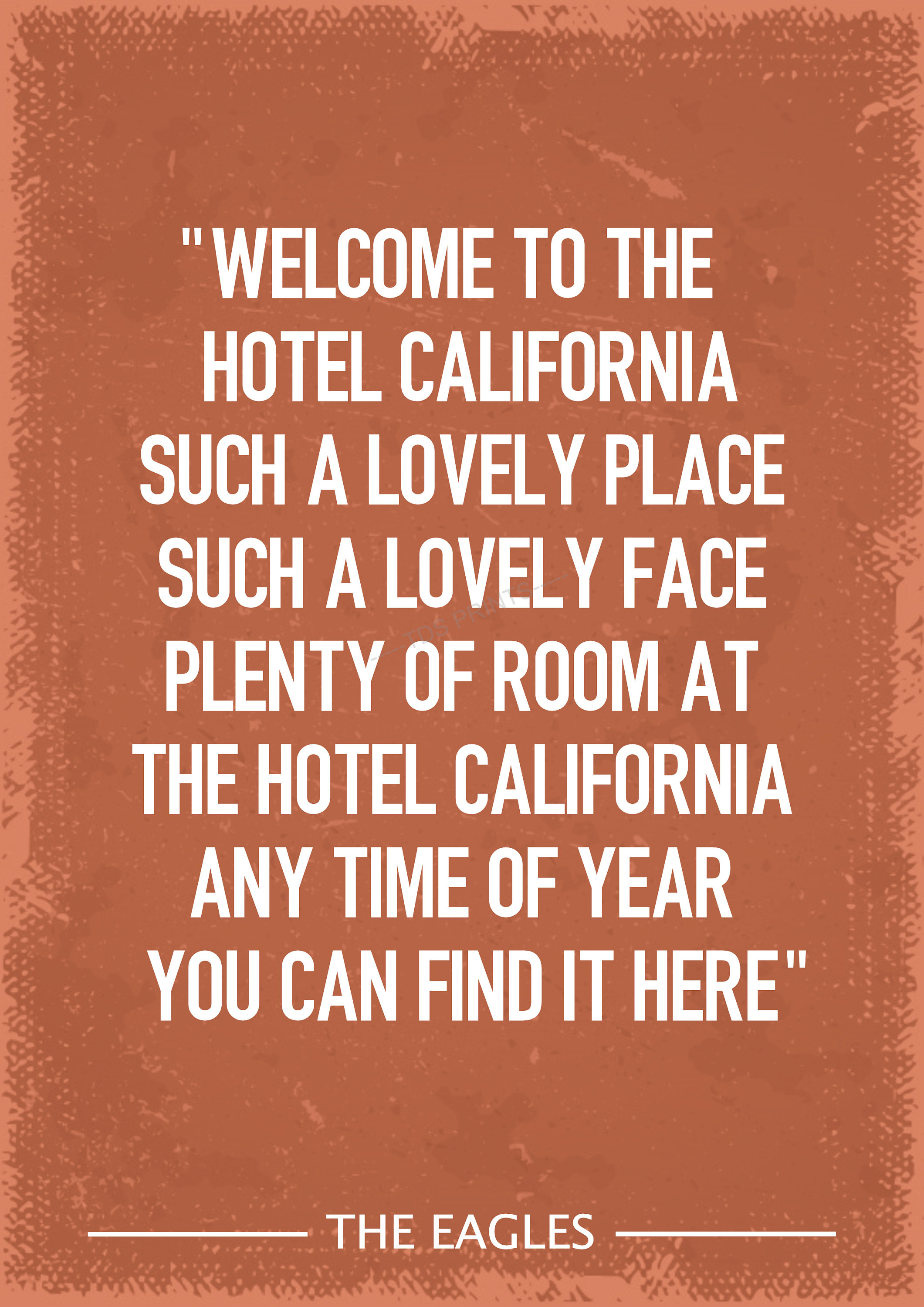 The Eagles Hotel California lyrics art print Etsy
