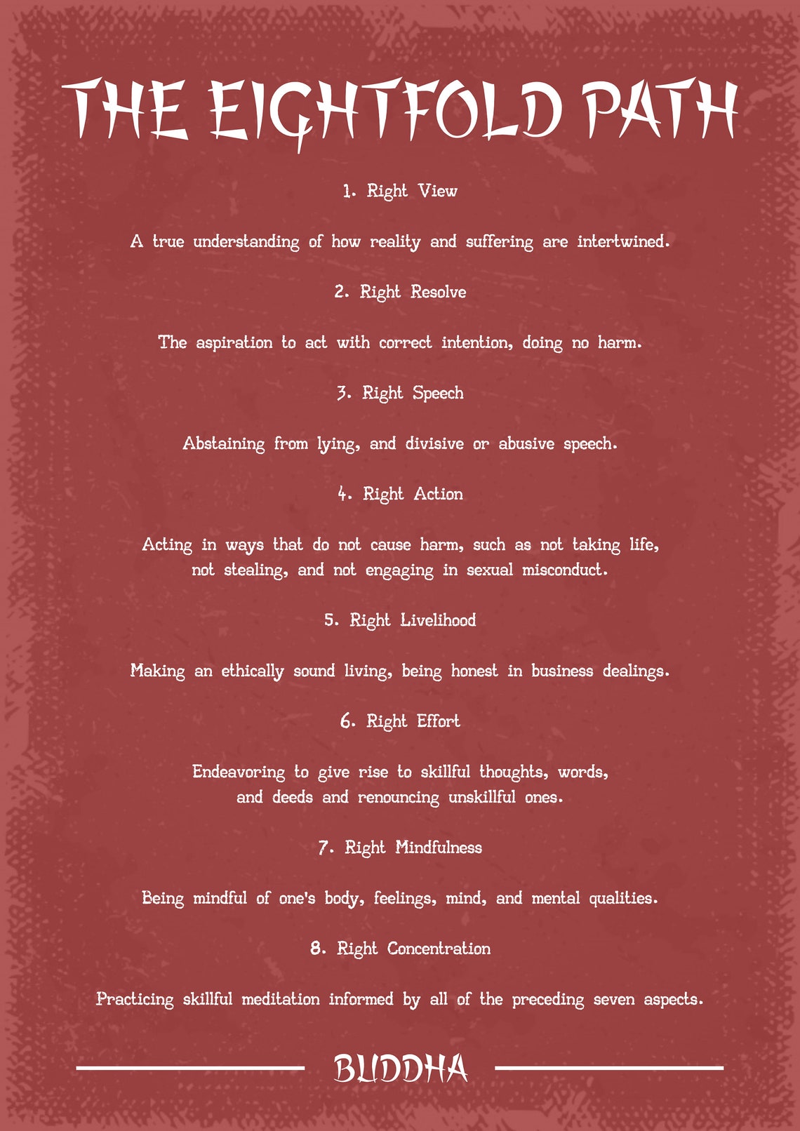 Buddhism the Eightfold Path Buddha Art Print - Etsy