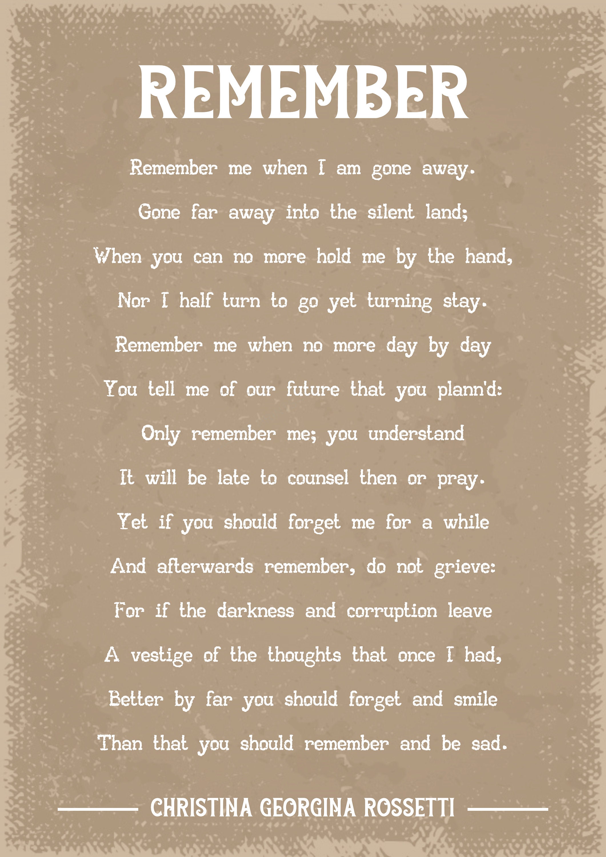 Christina Rossetti Remember Poem Art Print Etsy UK