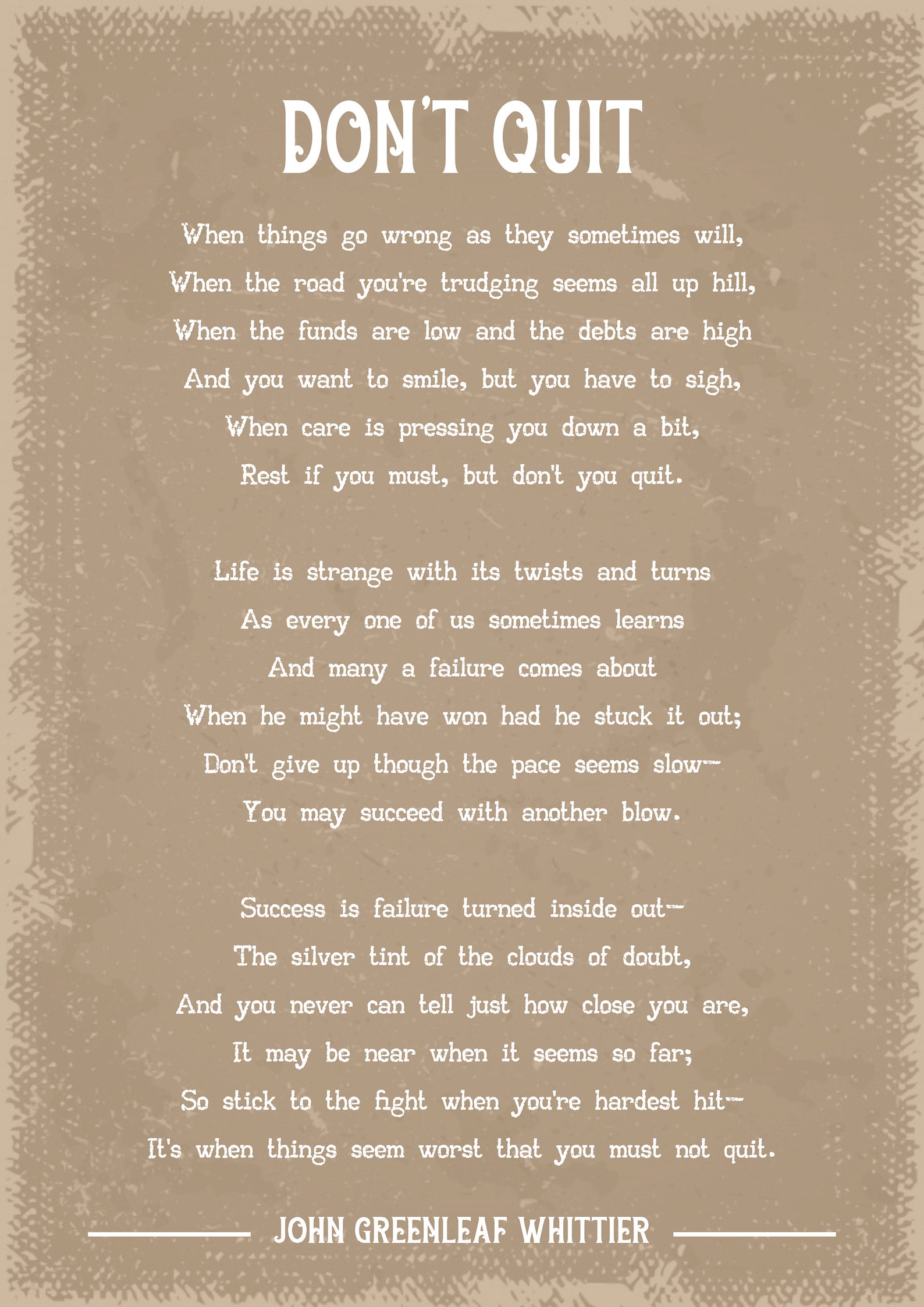 John Greenleaf Whittier Don't Quit Poem Etsy