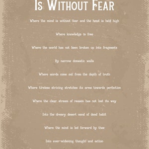 Rabindranath Tagore Where The Mind Is Without Fear poem art print image 2