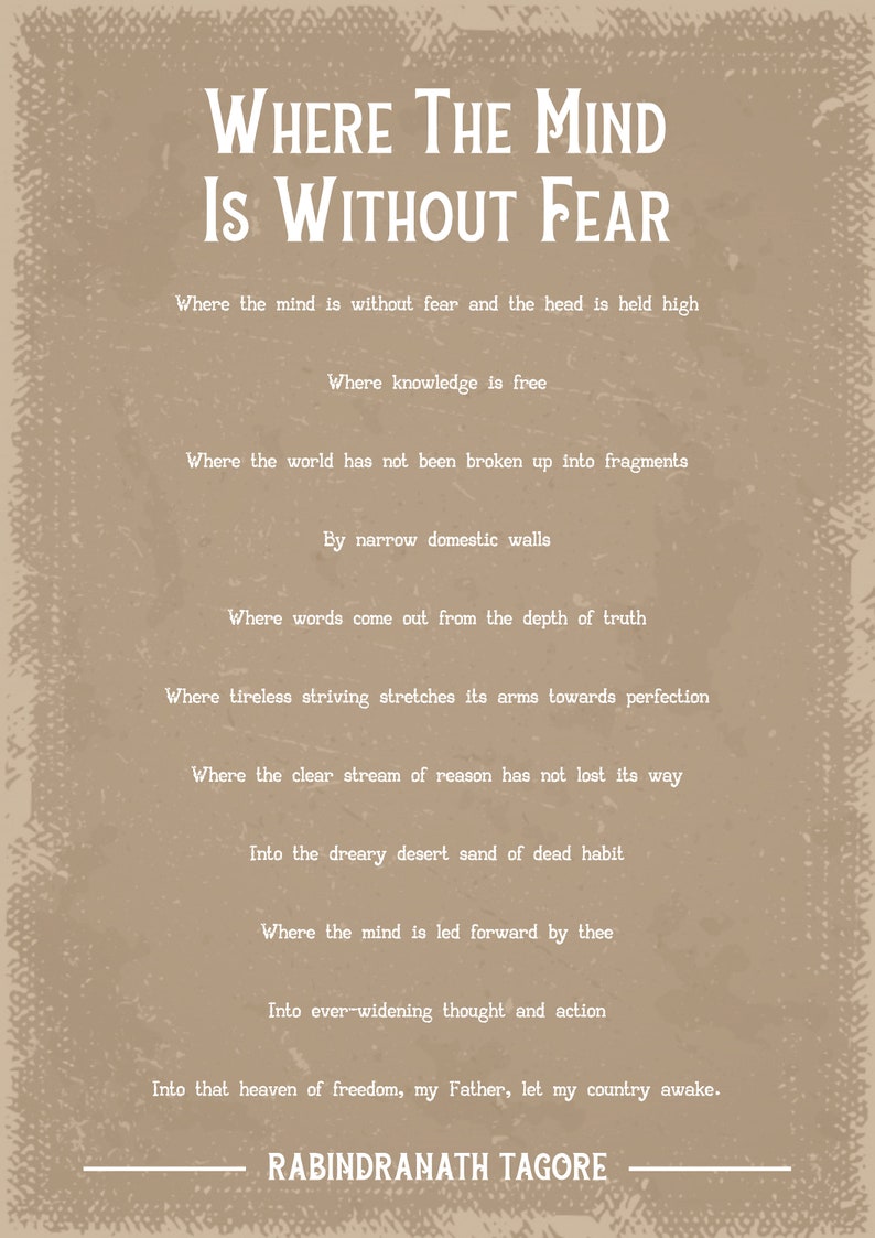 Rabindranath Tagore Where The Mind Is Without Fear poem art print image 2