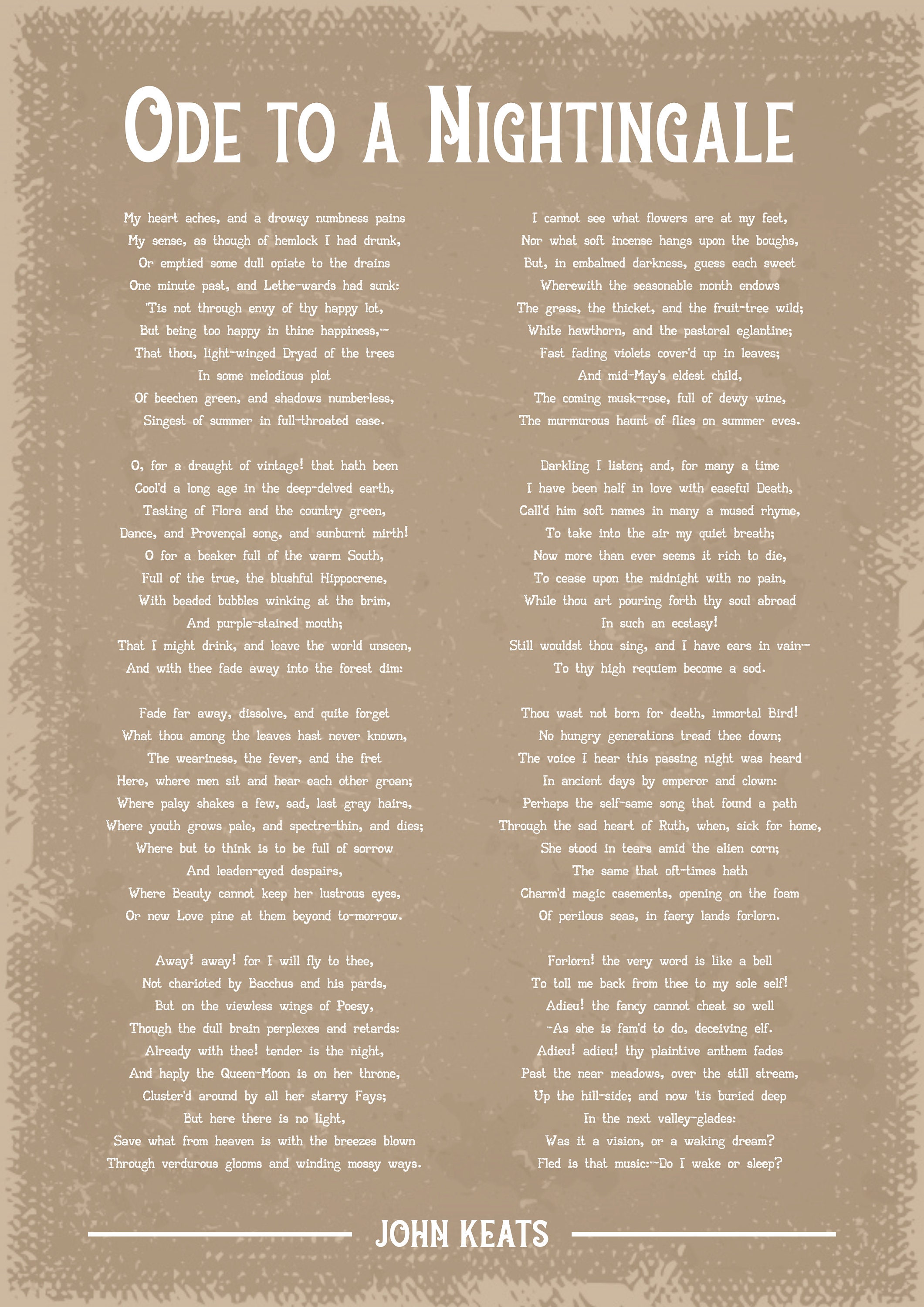 John keats ode to a nightingale poem art print etsy australia