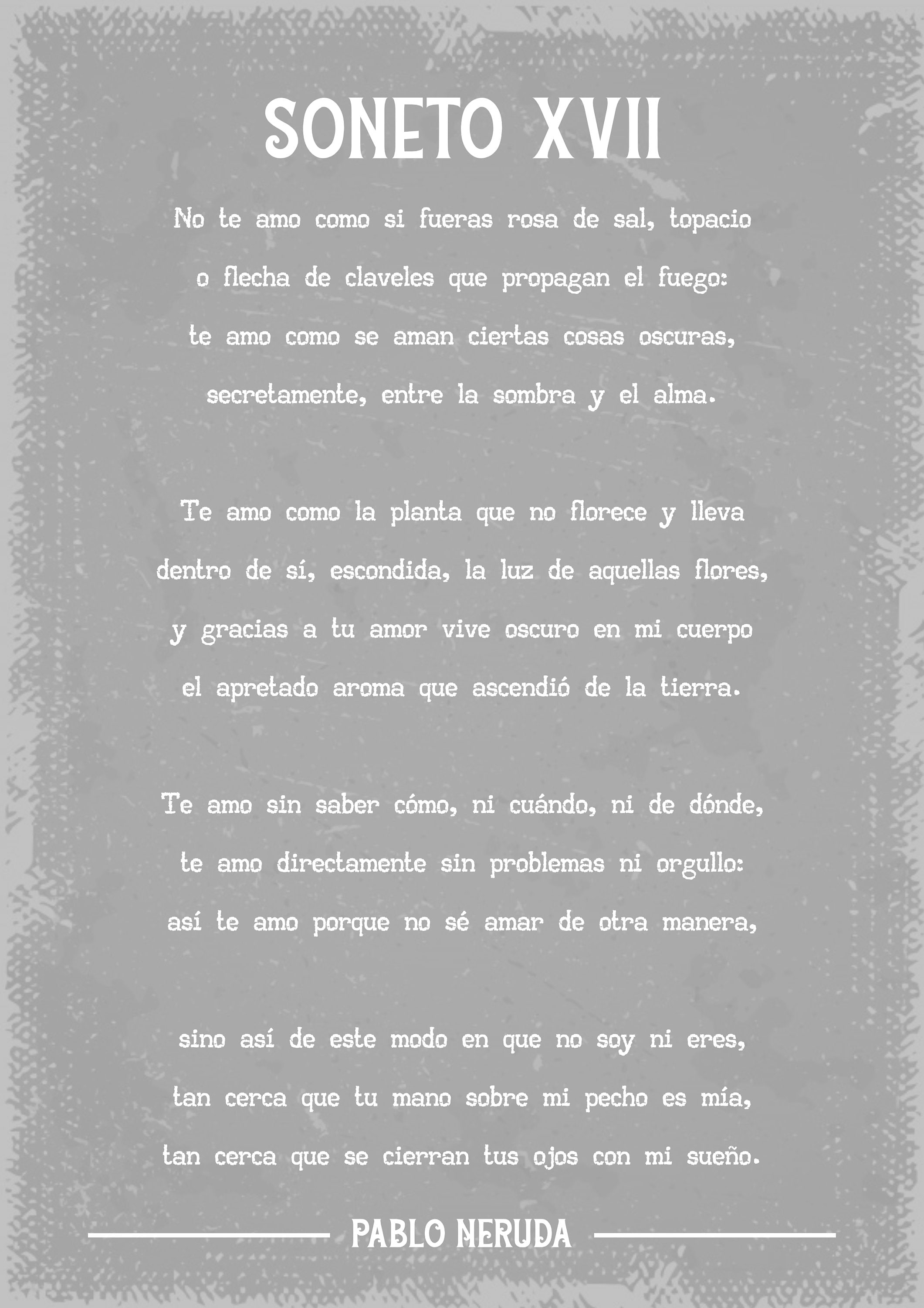 Pablo Neruda XVII Spanish Poem Art Print Etsy