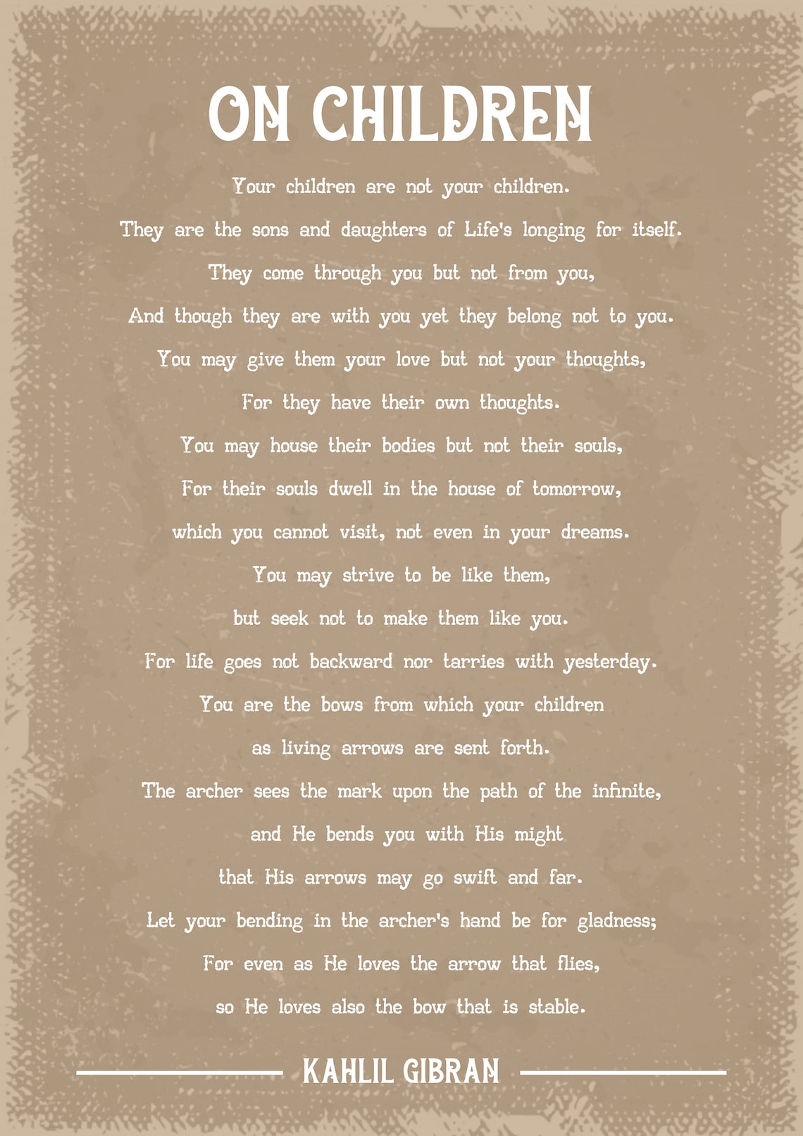 Kahlil Gibran on Children Poem Art Print Etsy