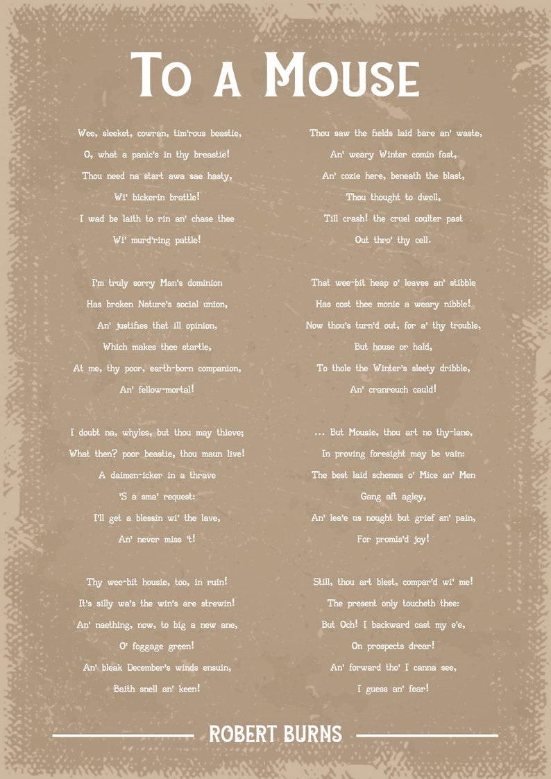 Robert Burns To a Maus Gedicht Kunstdruck Etsy.de