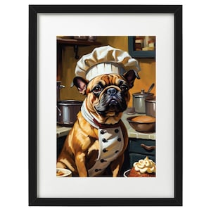 Kunstdruck der französischen Bulldogge als Kochküche