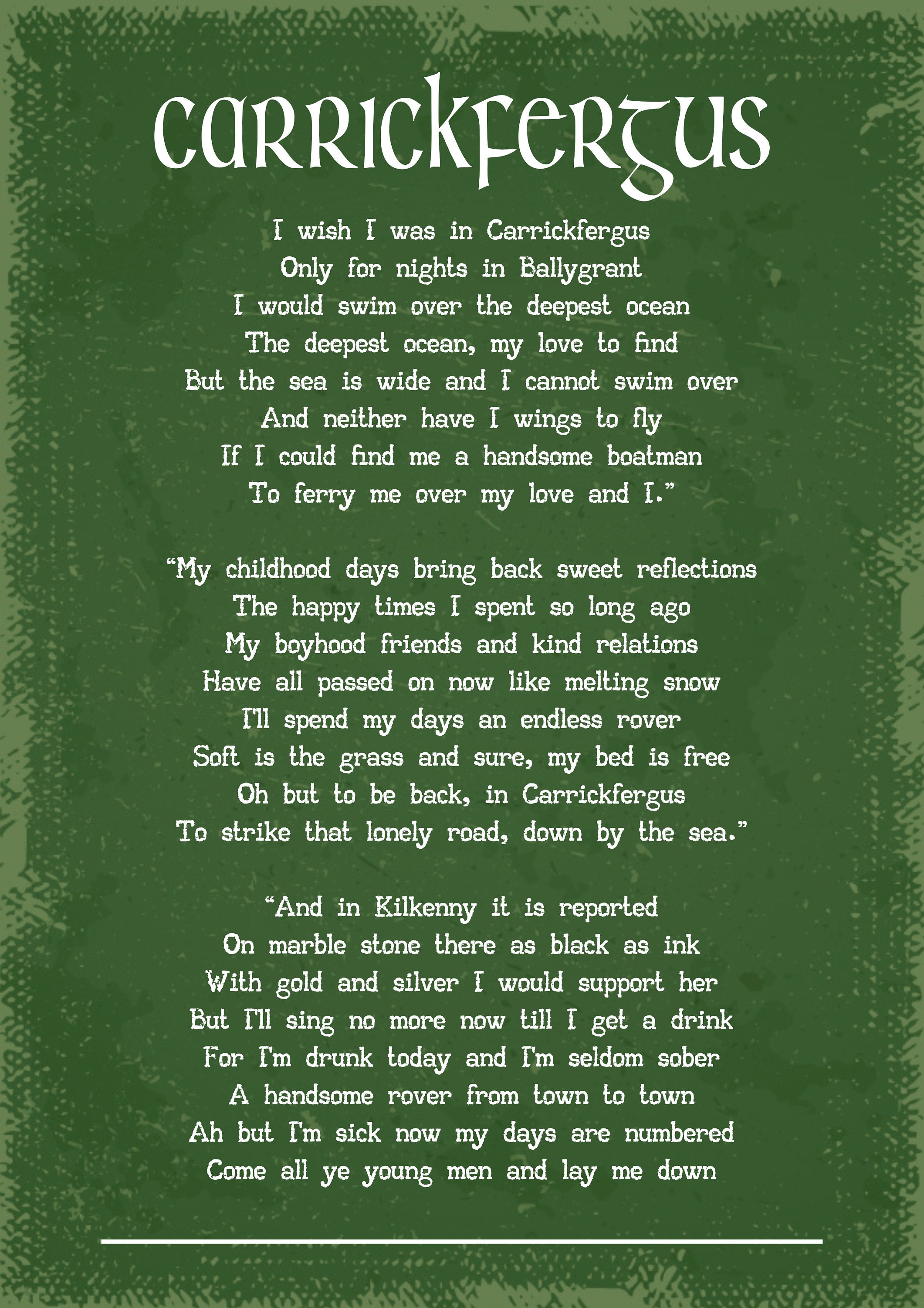 Carrickfergus Traditional Irish Song Art Print Etsy
