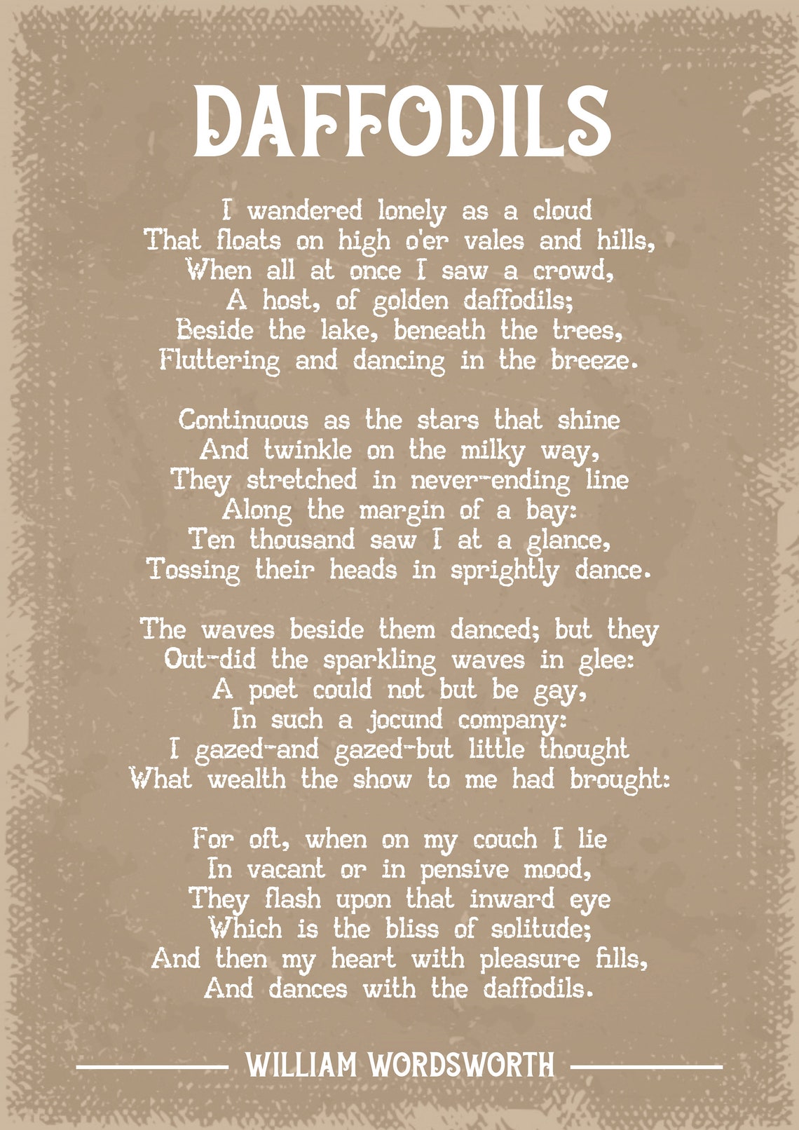 William Wordsworth Daffodils Poem Art Print Etsy