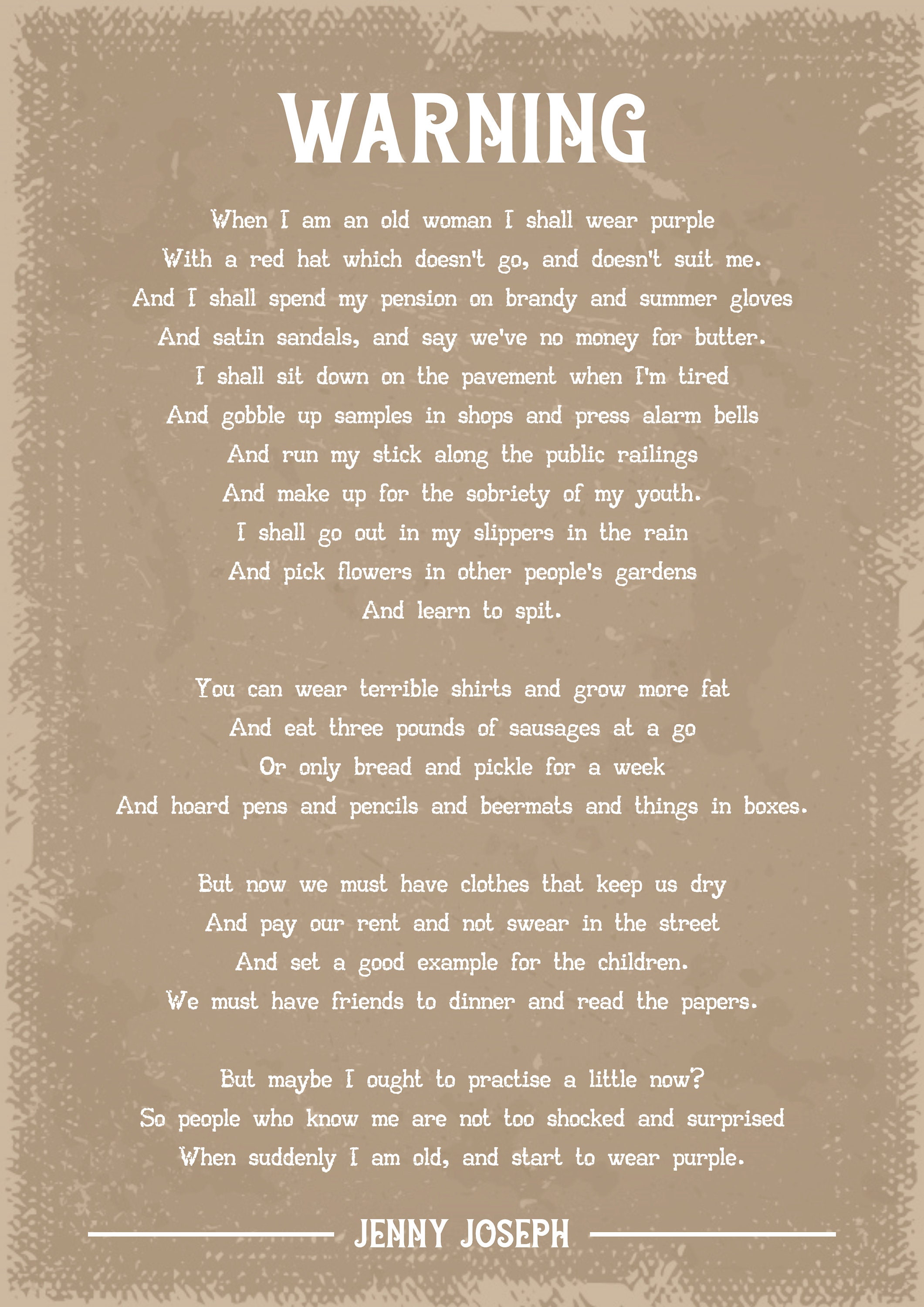 Jenny Joseph Warning Poem Art Print Etsy
