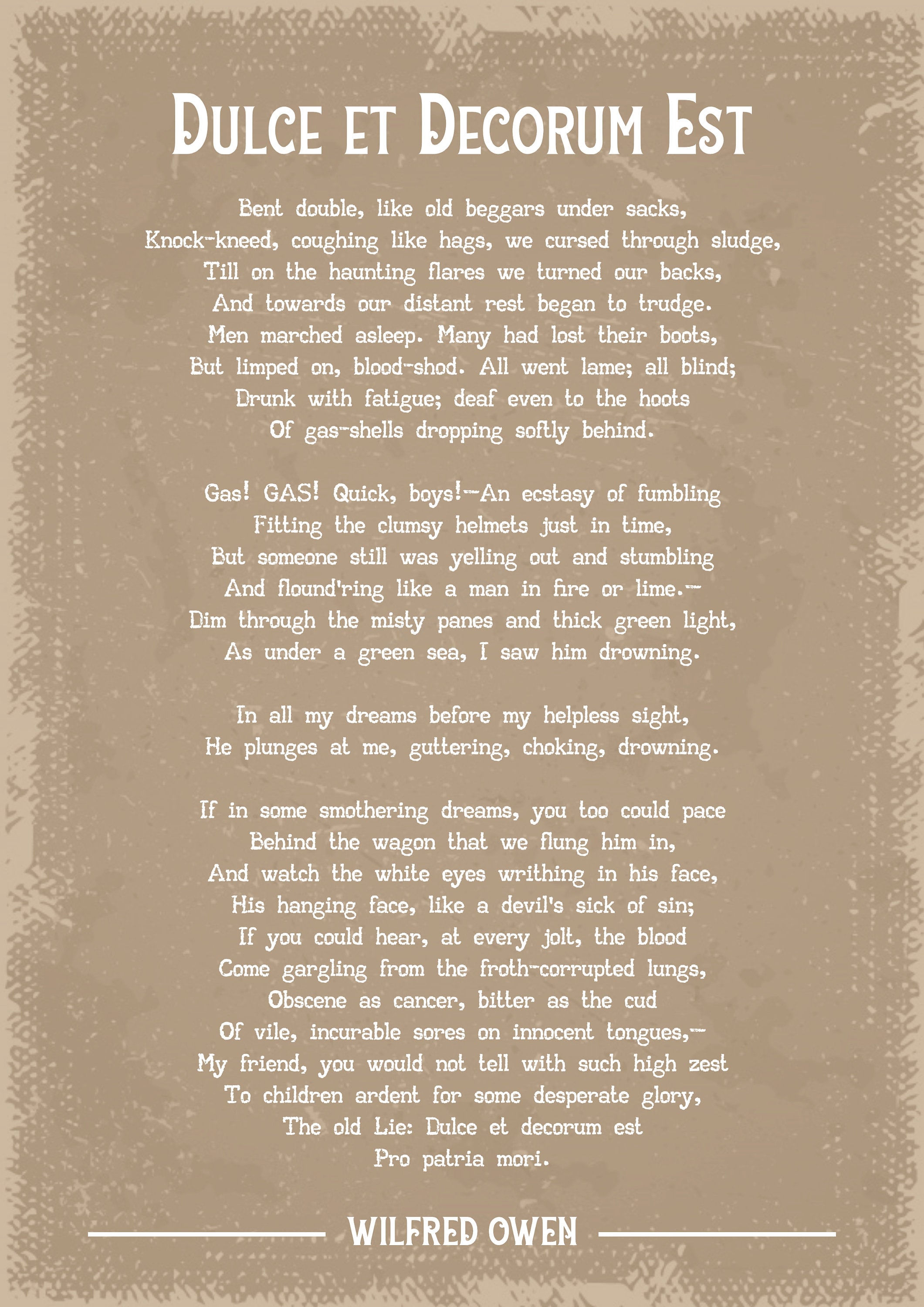 Wilfred Owen Dulce Et Decorum Est Poem Art Print Etsy