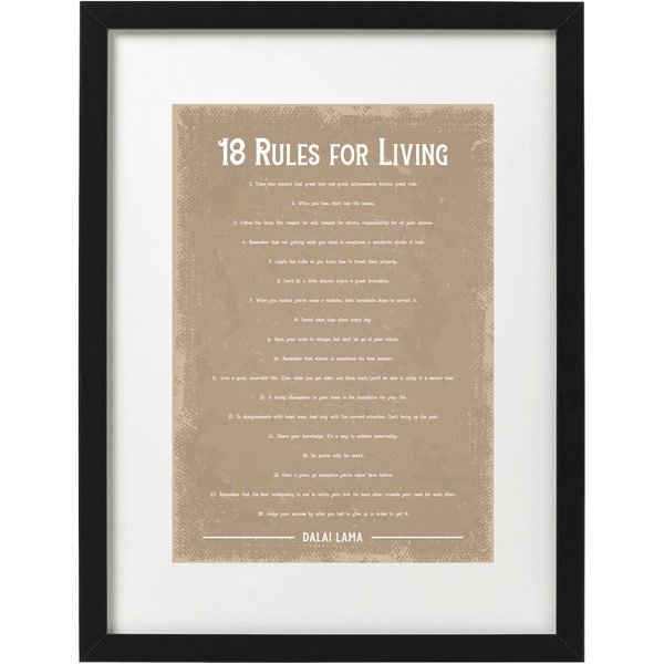 Dalai Lama 18 rules for life art print