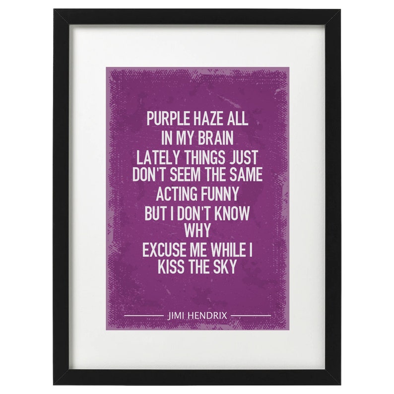 Jimi Hendrix Purple haze lyric art print