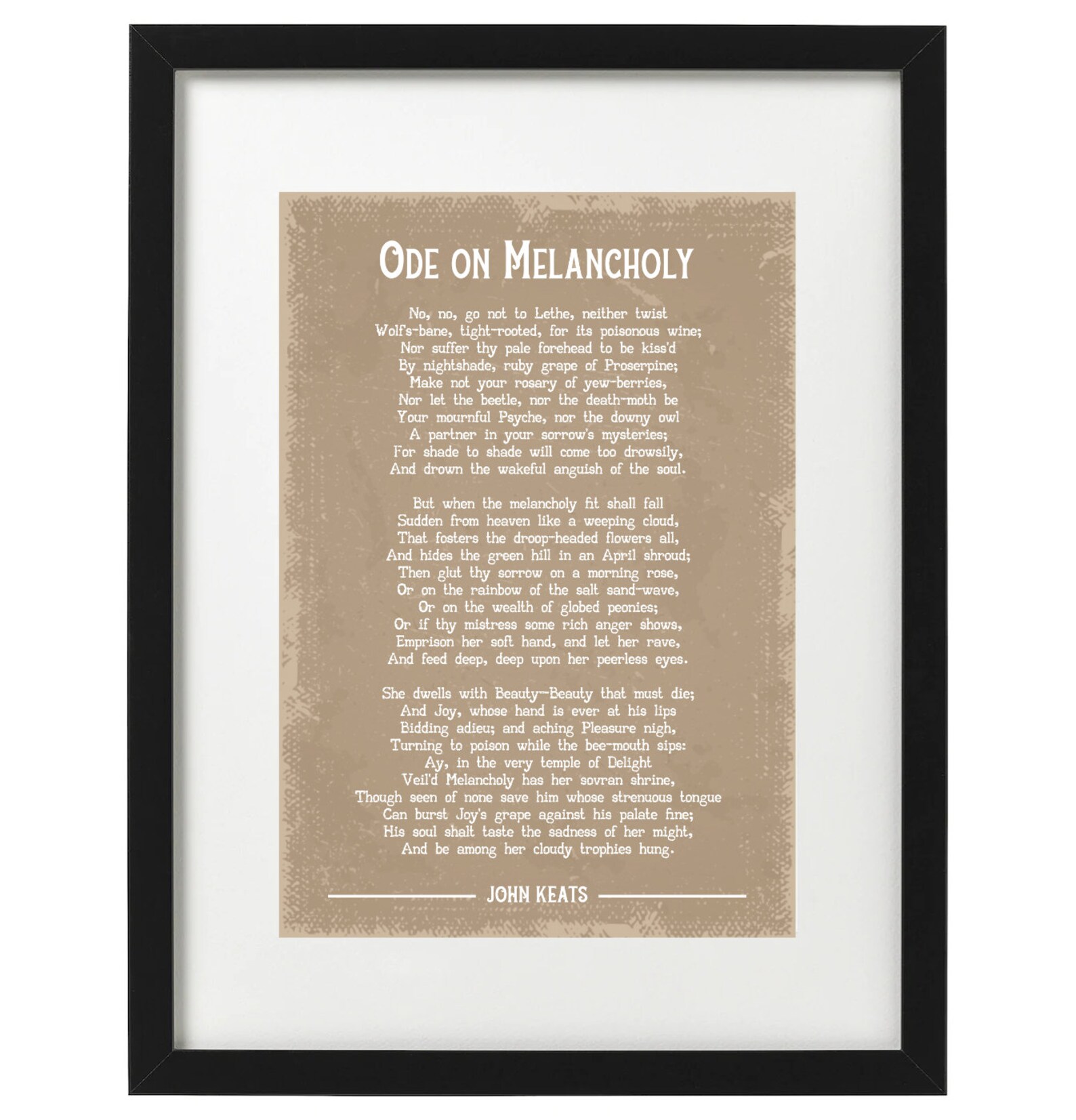 John Keats Ode on Melancholy Poem Art Print Etsy