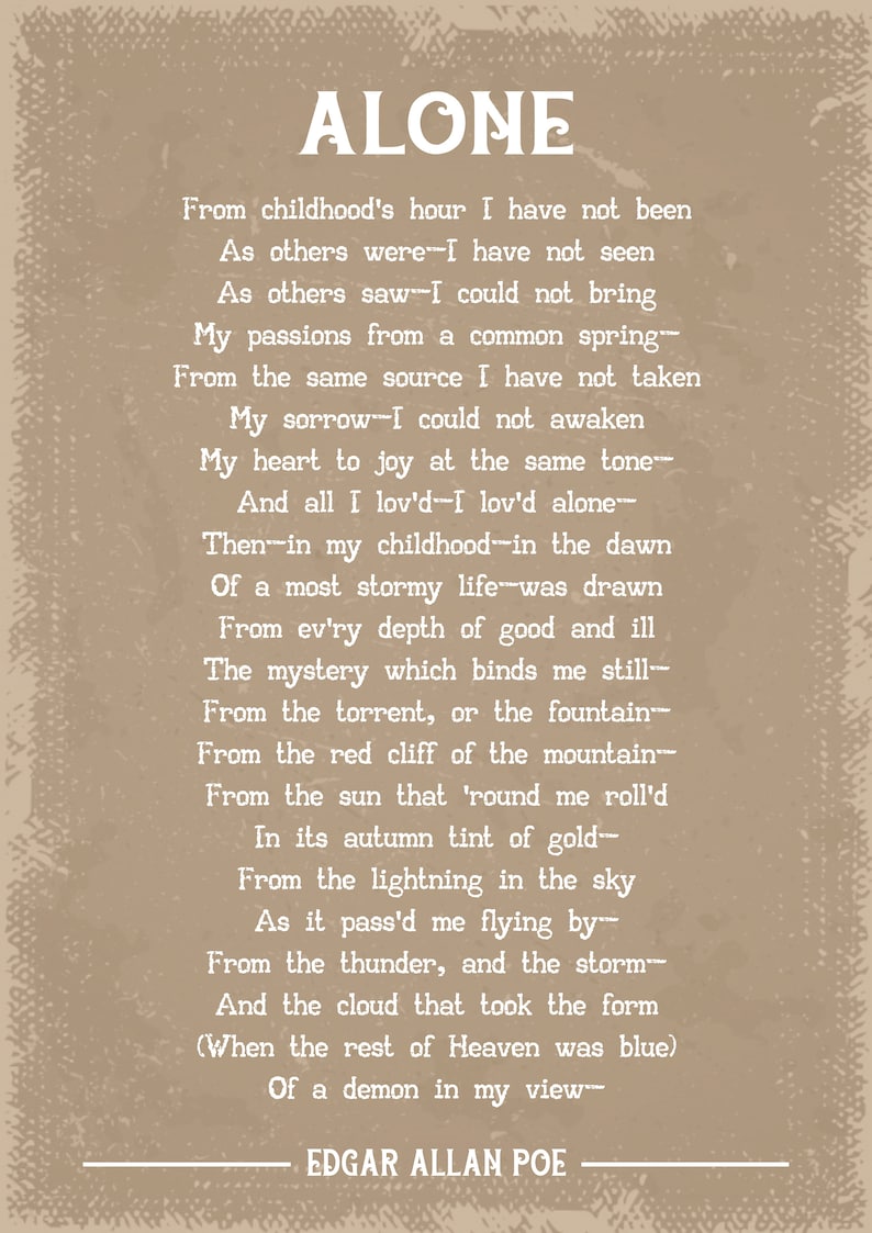 Edgar Allan Poe Alone Poem Art Print Etsy
