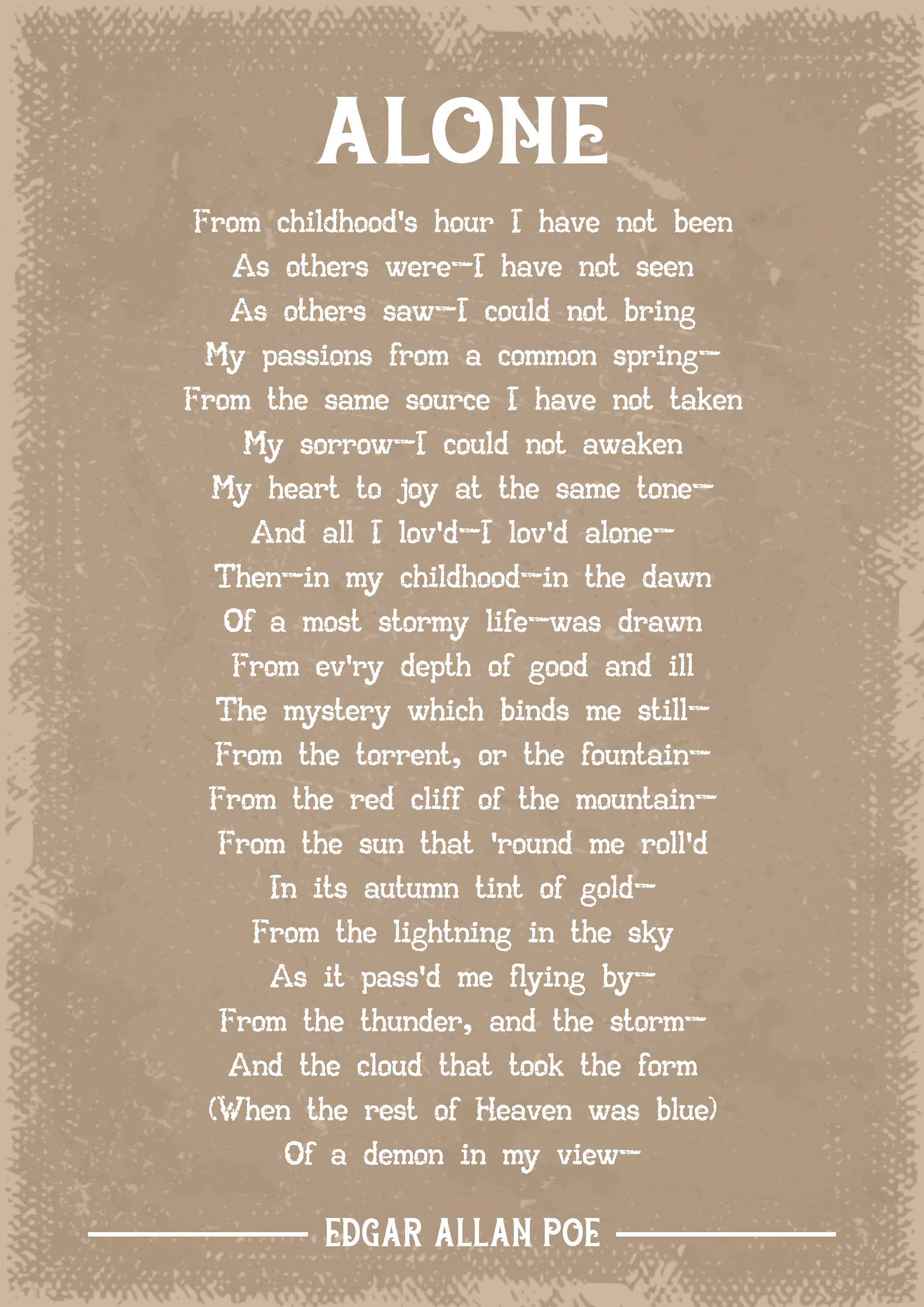 Edgar Allan Poe Alone Poem Art Print Etsy