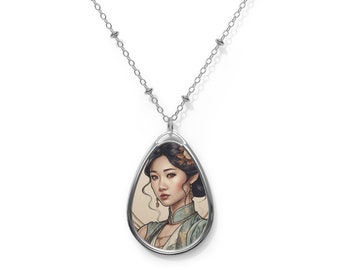 Asian Grace - Elliptical Brass Pendant