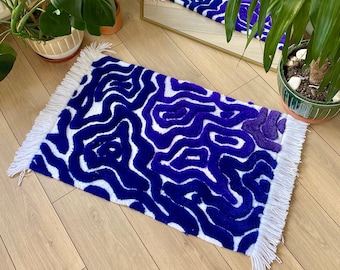 Abstract Dark Blue, Purple, Dark Purple Fringed 3D  Fluffy Handmade Tufted Rugs