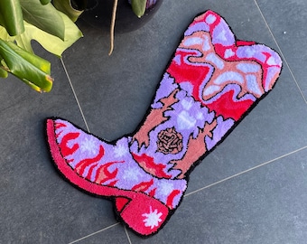 Kowbojskie buty / Kowbojskie buty, puszysty, pikowany dywan / Ozdoby ścienne / 100% ręcznie robione