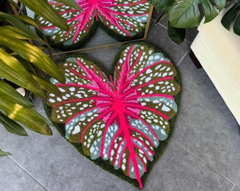 Heart Shaped Caladium Leaf Fluffy Handmade Tufted Rug
