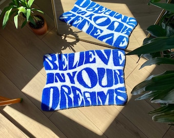 Believe In Your Dreams Fluffy Handmade Tufted Rug /%100 Handmade
