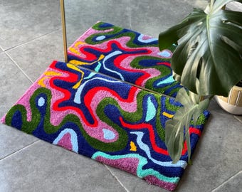 Colorful Tufted Rug – Abstract Multicolor Design – Modern Handmade Accent