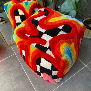 Rainbow Checkered 3D Tufted Ottoman Pouf Tufted Ottoman Pouf Cover (Unstuffed) / Moroccan Pouf / Bohemian /  Psychedelic