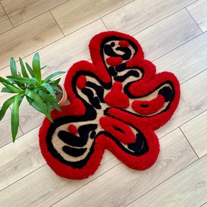 Abstract 3D Red & Black Fluffy Handmade Tufted Rug