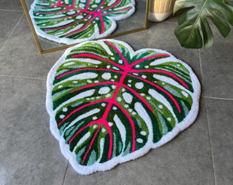 Heart Shaped Monstera Leaf – Handmade Tufted Rug – Tropical Botanical Accent
