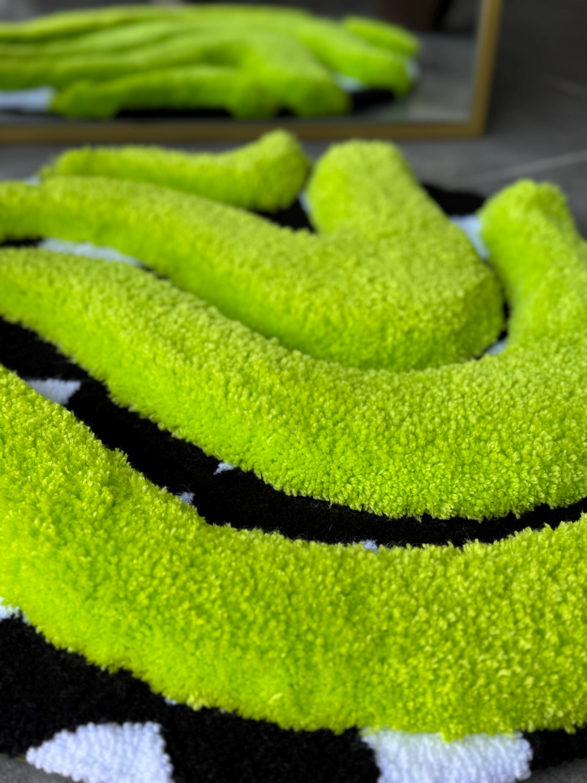 3D Vibrant Green & Checkered Fluffy Handmade Tufted Rug - Etsy
