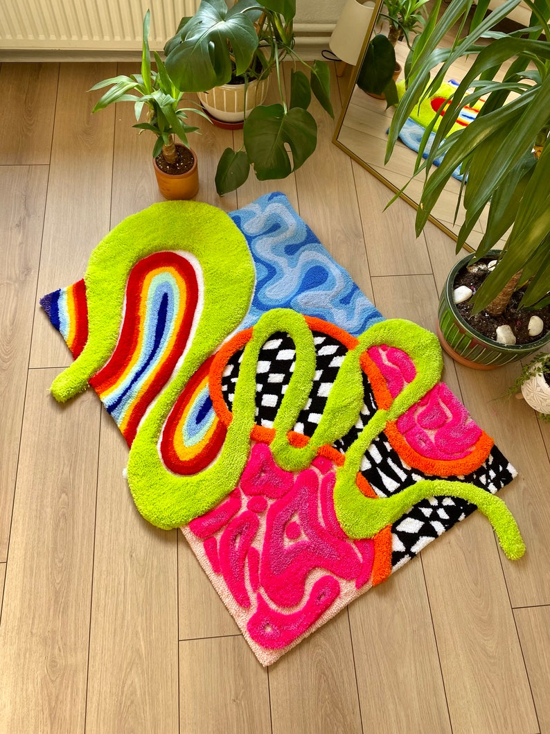 3D 'alice' Fluffy Checkered Rainbow Handmade Tufted Rug - Etsy