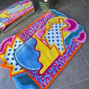 Leopard Vibe Tufted Rug, Colorful 3D Area Rug, Handmade Animal Print Rug, Retro Abstract Rug, Eclectic Statement Rug, Maximalist Home Decor