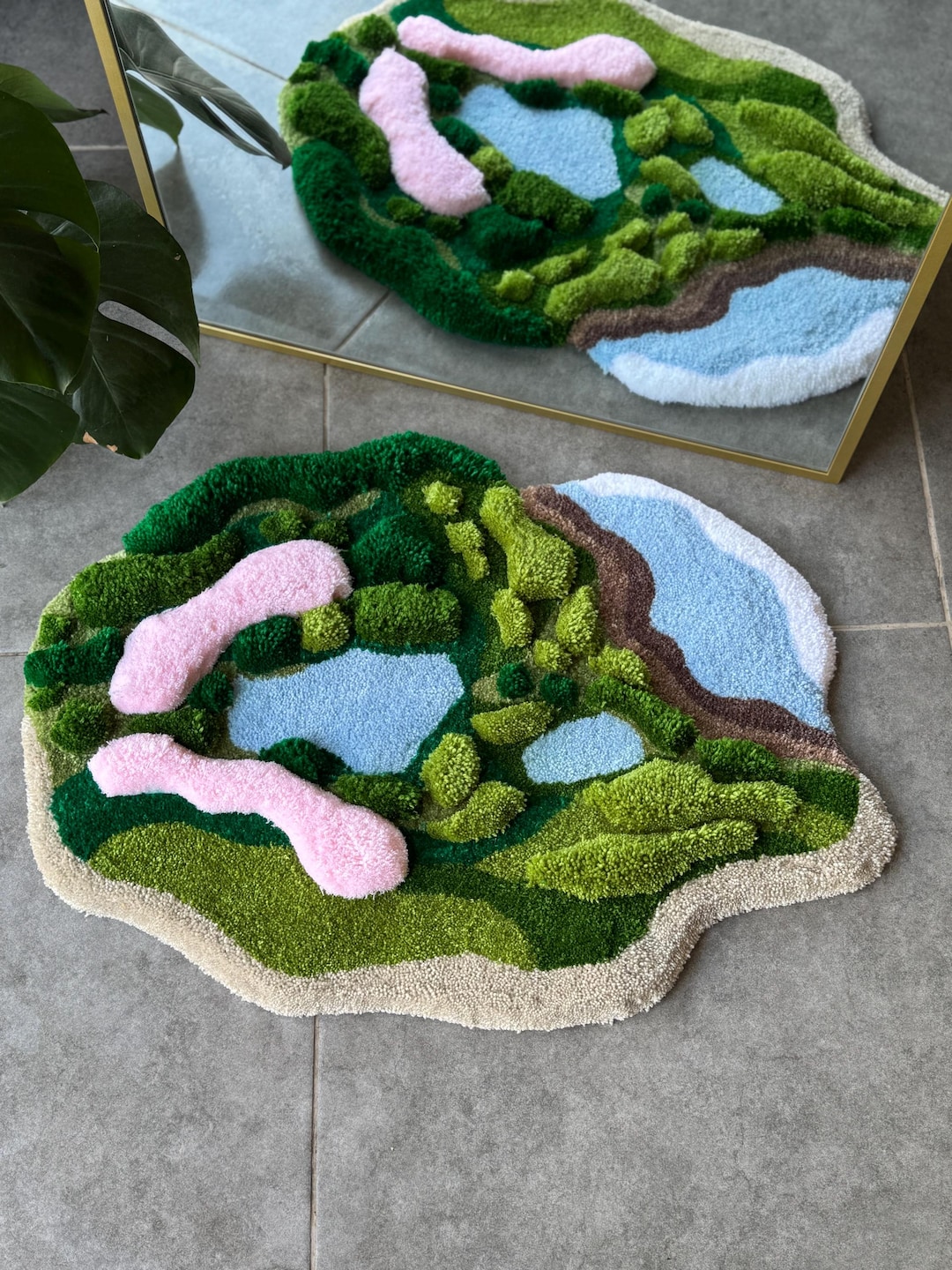 3D Forest Meets Coast Handmade Tufted Rug – Nature Inspired Fluffy ...